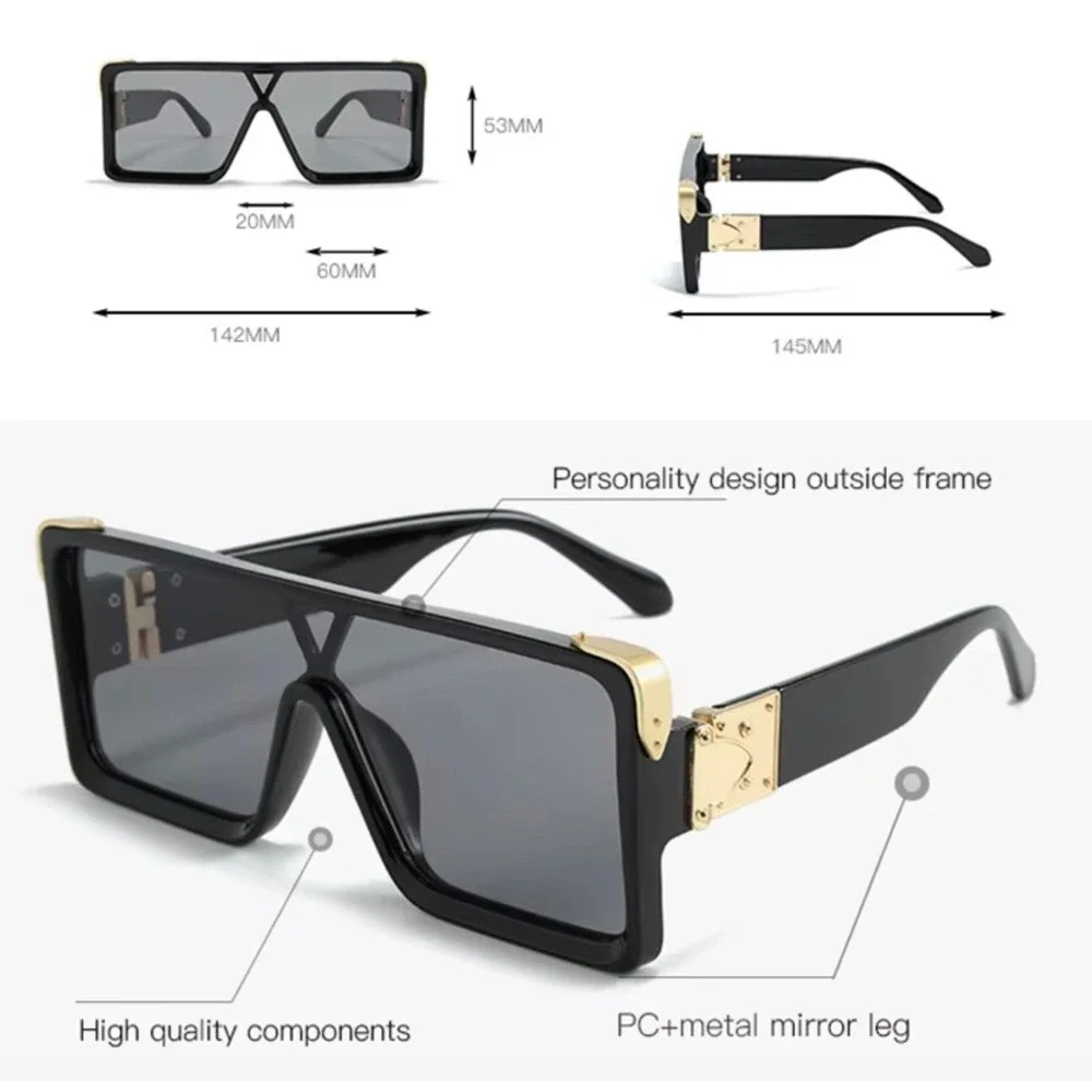 Oversized Square Sunglasses Fashion Beige‎ Frame Men Beach Trendy Lentes Gafas